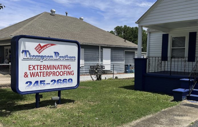 Thompson Brothers Exterminating & Waterproofing sign in Forest City, SC.